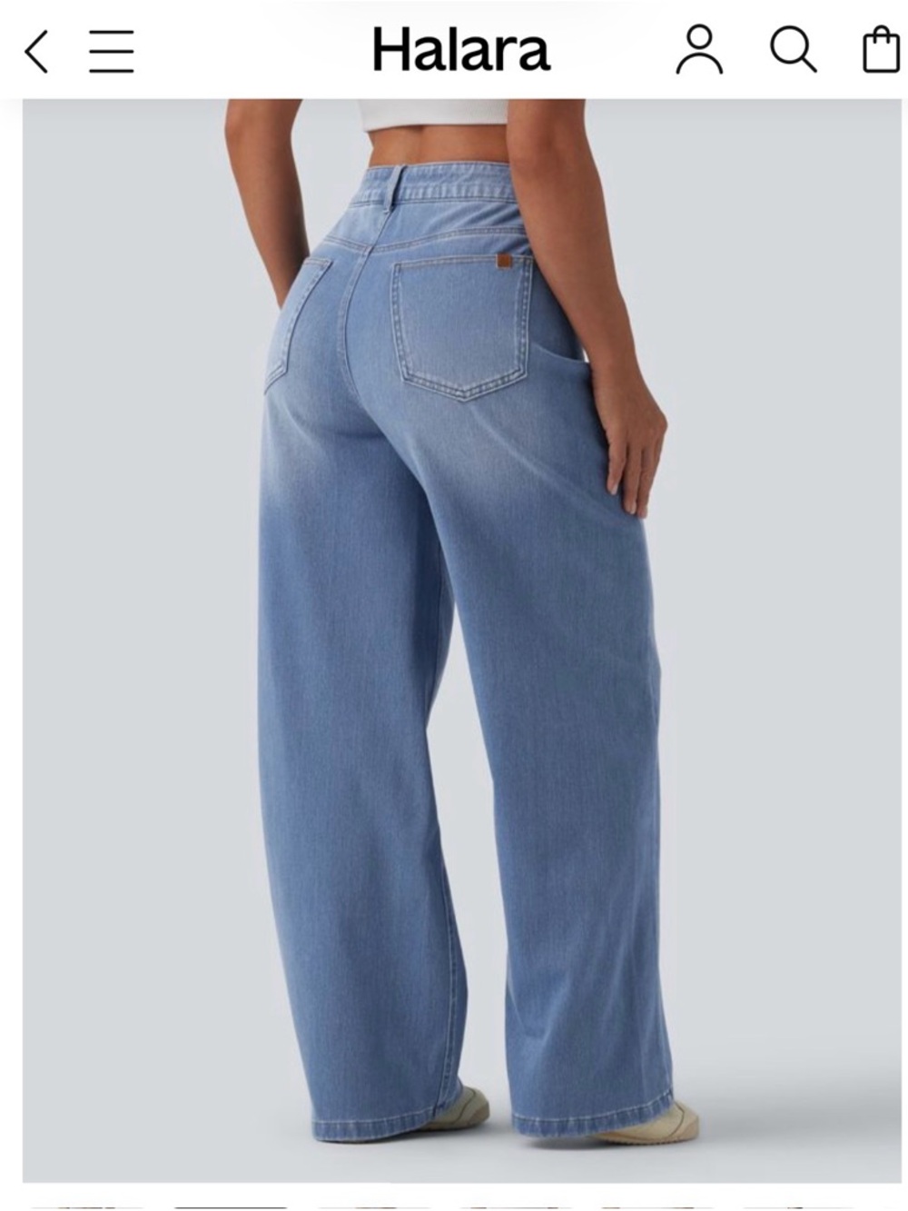 HALARA Flex Asymmetric High Waisted Light Wash Casual Baggy Jeans - Picture 2 of 9